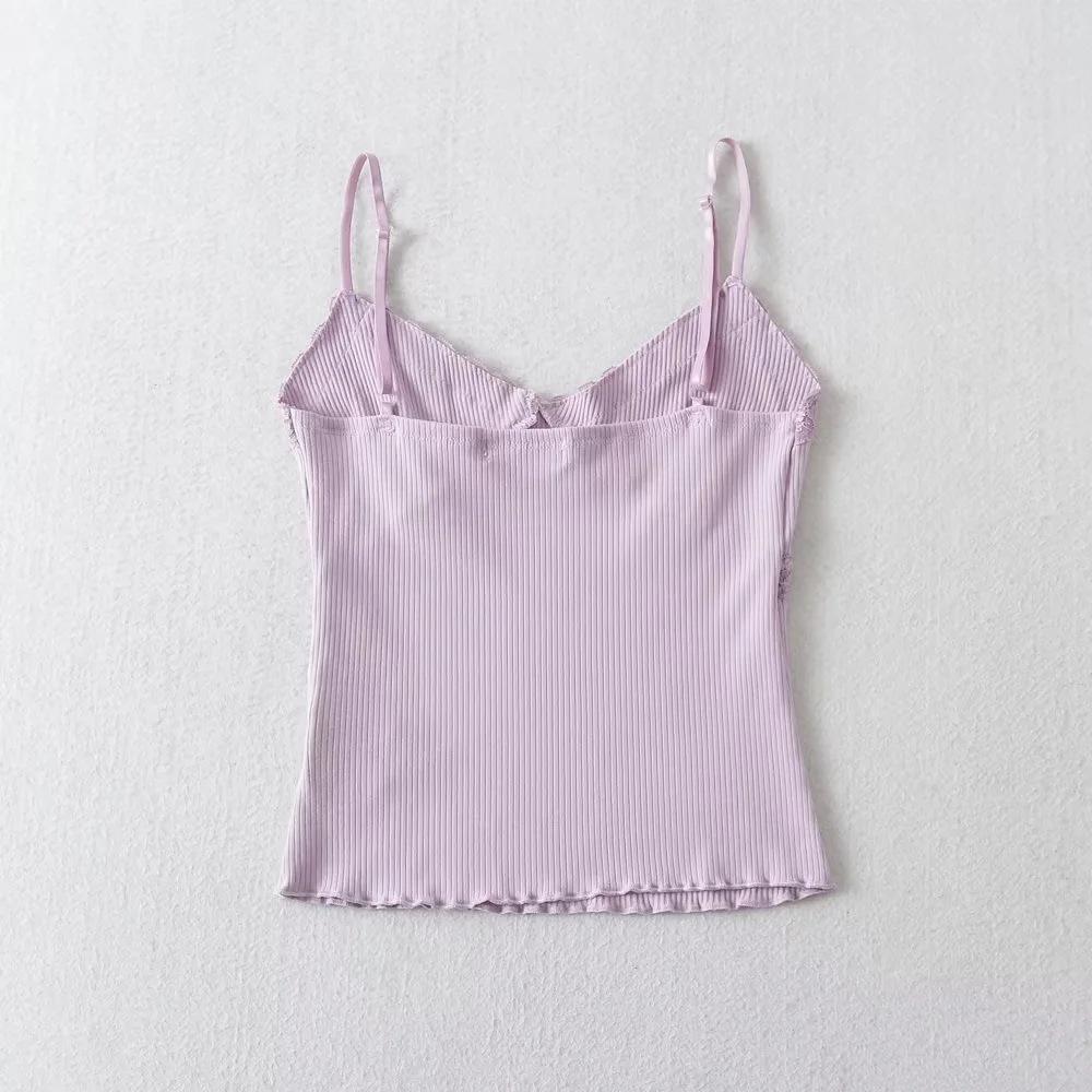 Summer 2023 Lace Trim V-Neck Stretchy Bodycon Camisole Tank Top for Women