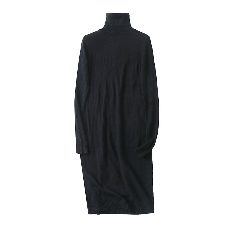 Sweater Dress Fall and Winter New Arrival Foreign Trade Women's Clothing Silm Turtleneck Pullover Long Sleeve Hip-Wrapped Mid-Length Dress 27596