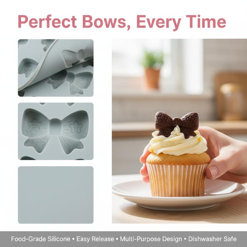 Nonstick Bow Silicone Candy Mold 6 Cavity Tray for Easy Chocolate Baking DIY Sweets Cake Pops Party Supplies
