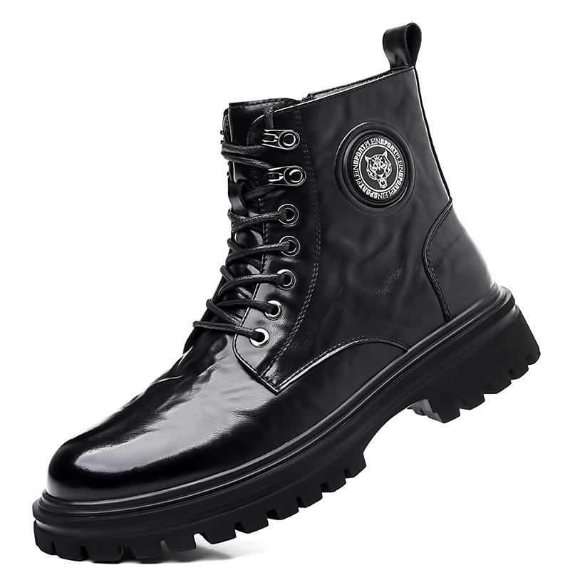 2024 Men Winter Shoes Male Warm Plush Fur Snow Boot Men's Motorcycle Boots High Quality Leather Lace Up Ankle Boots For Men