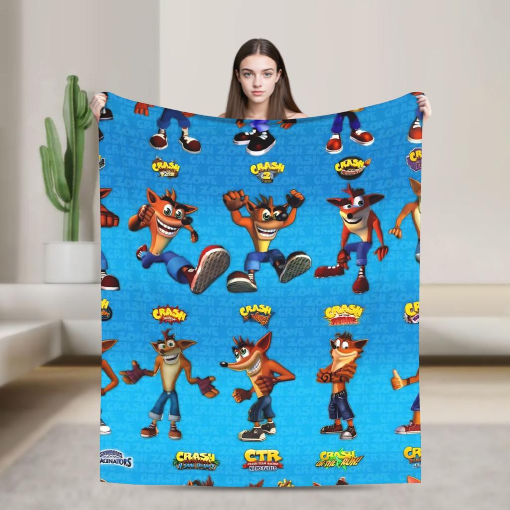 Crashs Bandicoots Soft Warm Blanket Airplane Travel Plush Throw Blanket Funny Couch Chair Flannel Bedspread Sofa Bed Cover