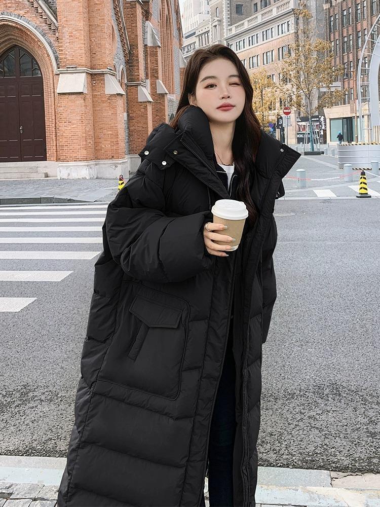 

Женский утолщенный высококачественный пуховик средней длины, осенне-зимняя свободная куртка до колена с капюшоном