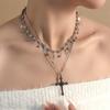 Mörkt Flerlagers Korshalsband Staplat Med Franskansat Halsband Choker Nischad Design Nyckelbenskedja Kvinna