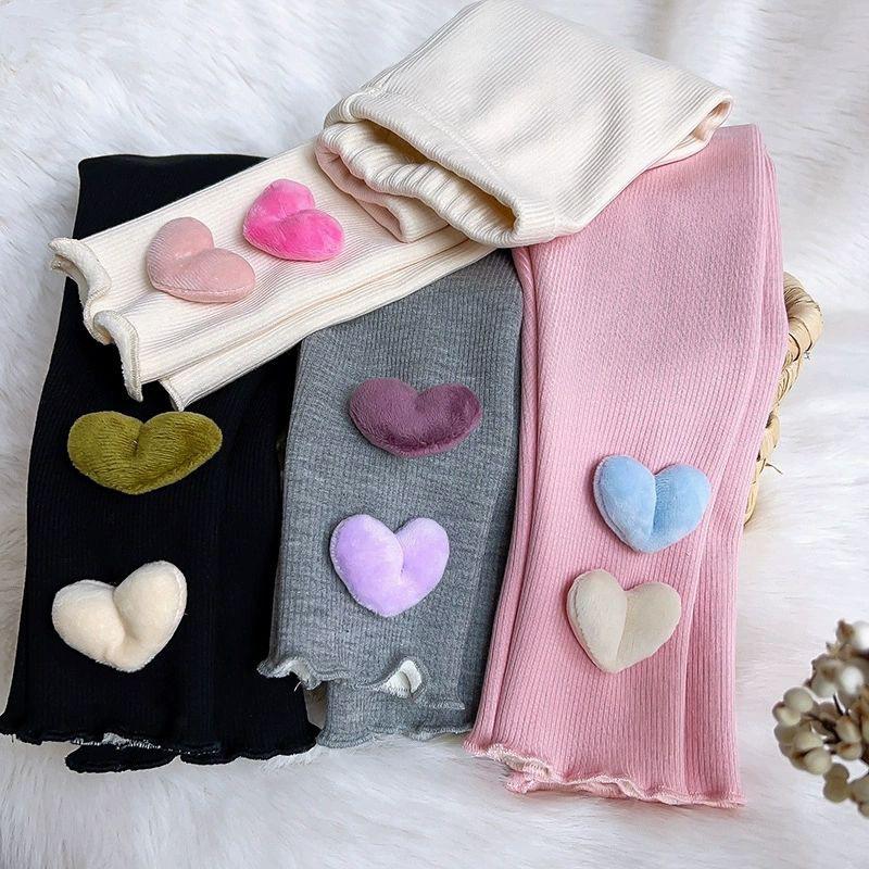 Girls' Fall/Winter Fleece-Lined Outerwear Pants Stylish Heart-Patterned Slim-Fit Fleece Leggings Children's Clothing