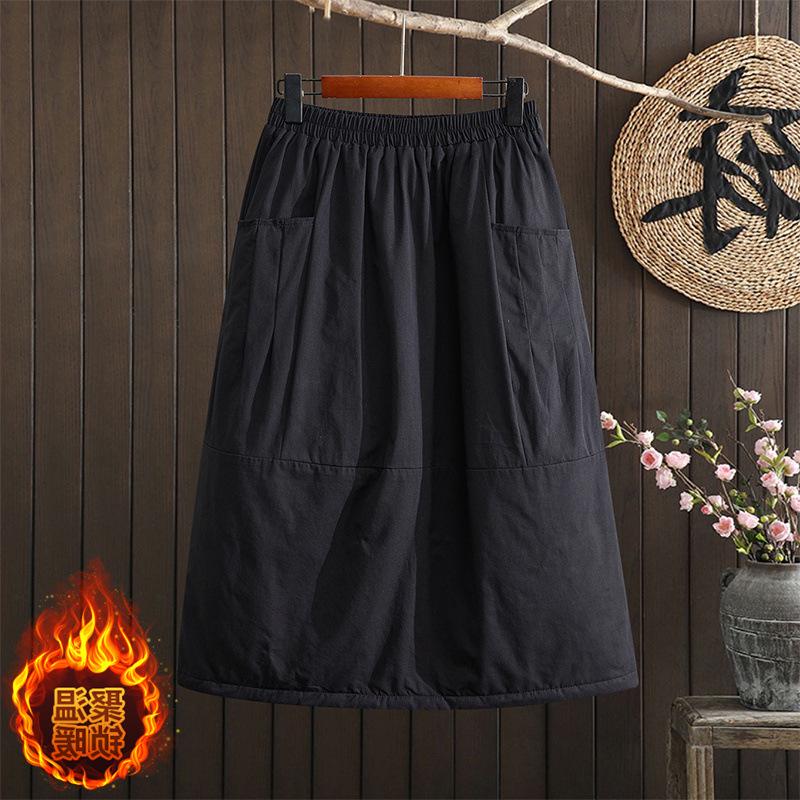 2025 Autumn/Winter Retro Quilted A-line Skirt: Loose, Plus Size, Age-Reducing, Mid-Length