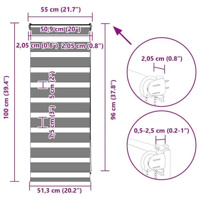 VidaXL Store zèbre blanc 55x100 cm largeur du tissu 50,9 cm polyester, store à enrouleur zébré, store zébré pour fenêtre, 4014720