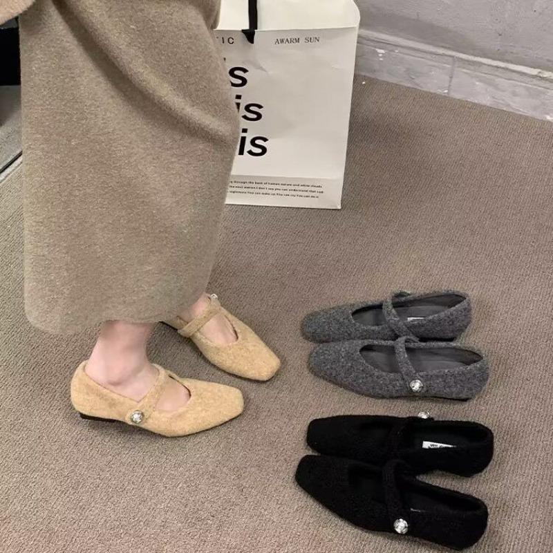 Fashion Women's Thick Heel Cotton Shoes Winter New Square Head Shallow Mouth Suede Soft Sole Anti-slip Wear-resistant Low-top Shoes