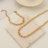 GEMCHIC Women's Stainless Steel Minimalist Geometric Block Bead Necklace and Bracelet Set Fashion Jewelry Set