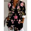 2026 New Women's Blouse Casual 3D Flower Pattern Printed Long Sleeve Lapel Button Loose Shirts Fashion Women's Clothing Tops