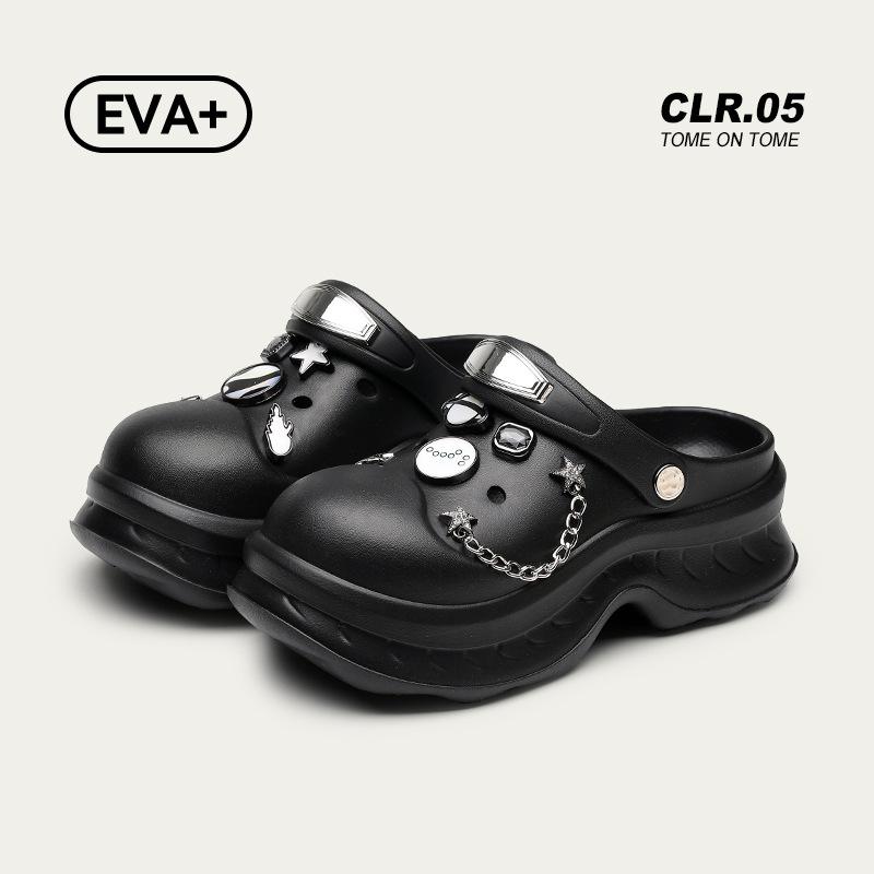 2025 Sommer neue Lochschuhe Damen tragen 5cm erhöhte dicke Sohlen rutschfest Ausreißer nicht müde Fuß Tasche Kopf Hausschuhe