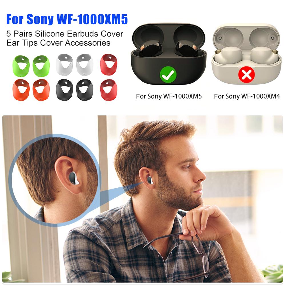 5 Pairs Silicone Earbuds Cover Anti-Slip Ear Bud Tips 5 Color Protective Ear Cover Replacement for Sony WF-1000XM5 Headphones