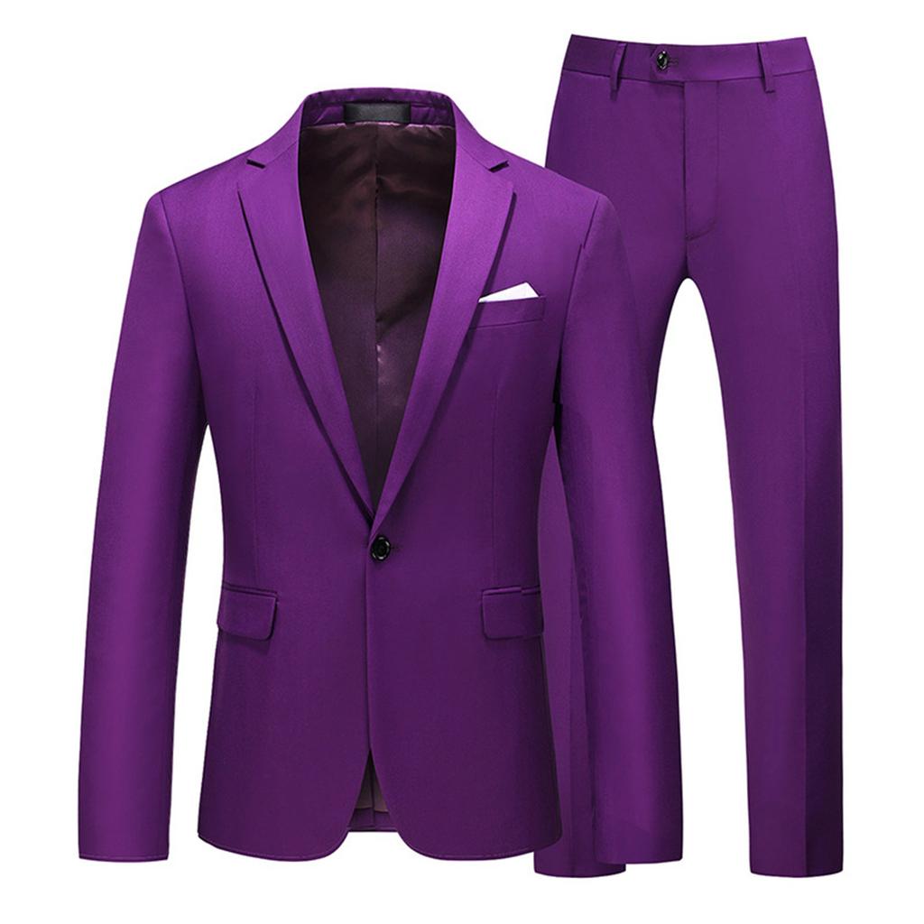 Men's Slim Business Suit Two Piece Set Solid Color Large Size Jacket Coat Party Dress