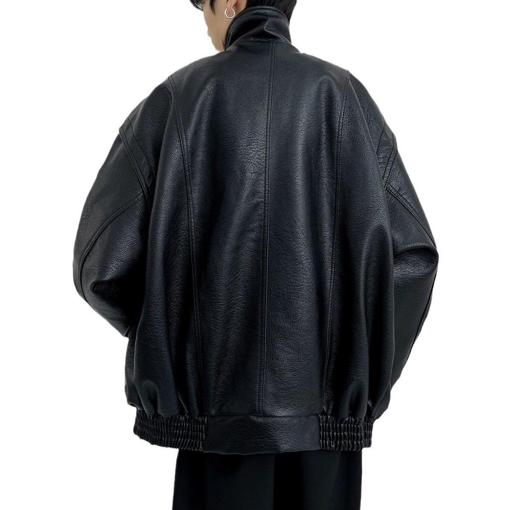 Unisex American Retro Street Motorcycle Leather Jacket: Cool, Loose, Trendy, Versatile Design.