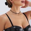 Black Imitation Crystal Fringed Thin Chain Necklace, Sexy Light Luxury Collarbone Necklace
