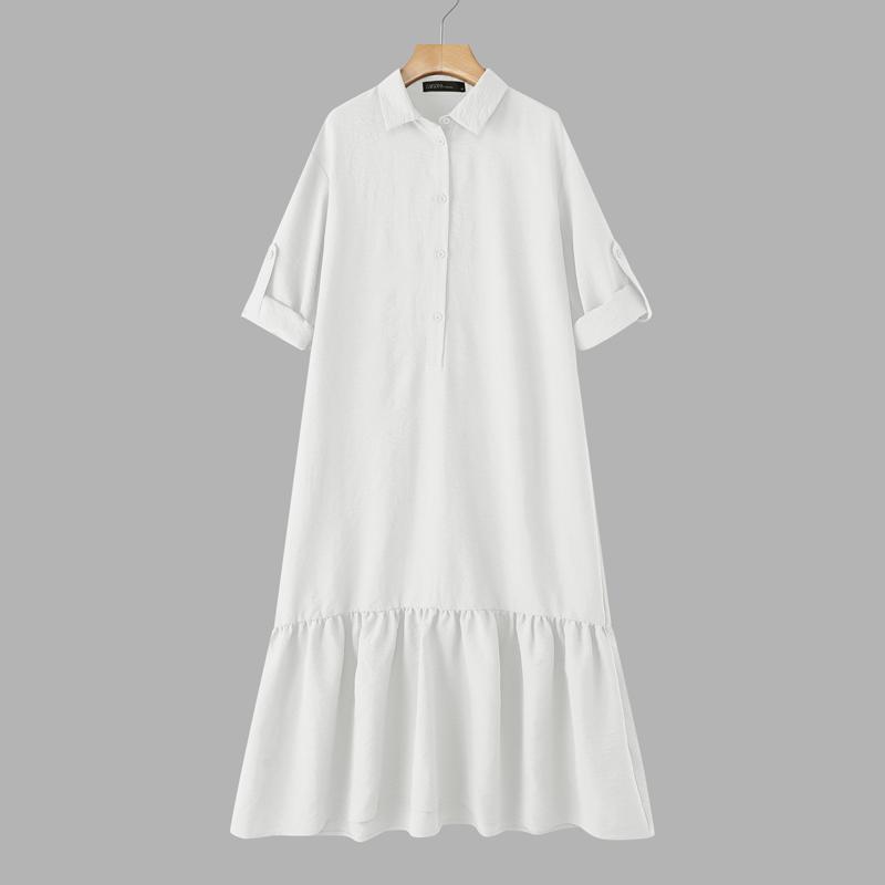 ZANZEA Women Loose Casual Turn Down Collar Long Sleeve Long Shirt Dress