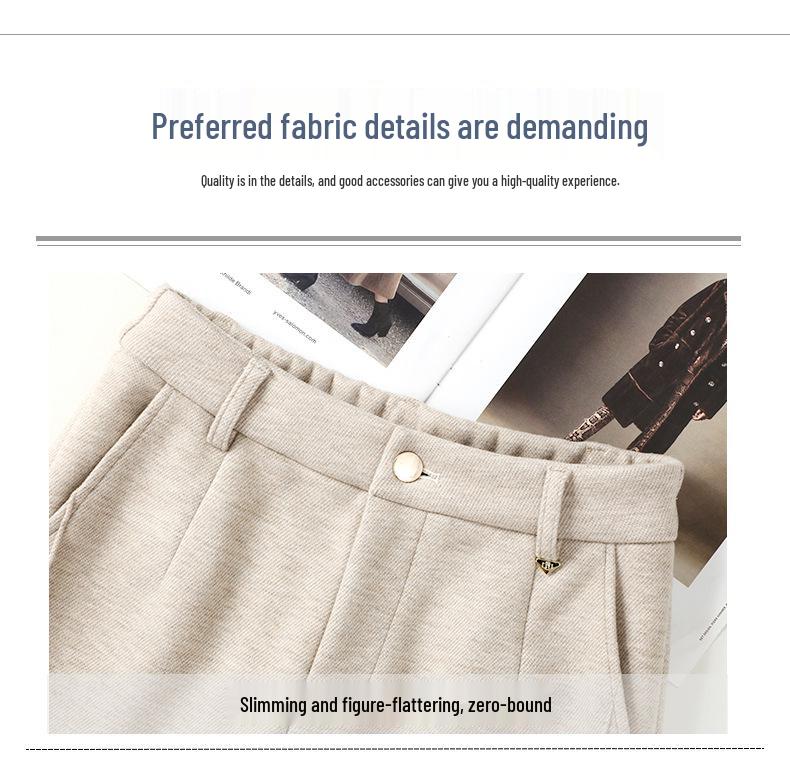 Oatmeal Wool Wide-Leg High-Waisted Slimming Pants for Autumn 2025