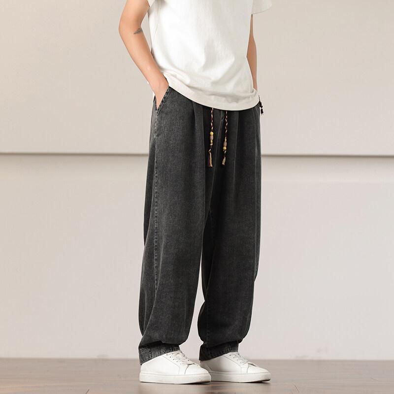 2025 Spring Men Vintage Denim Pants Men Korean Fashion Wide Leg Pants Male High Street Casual Straight Trousers Y2K Blue Jeans