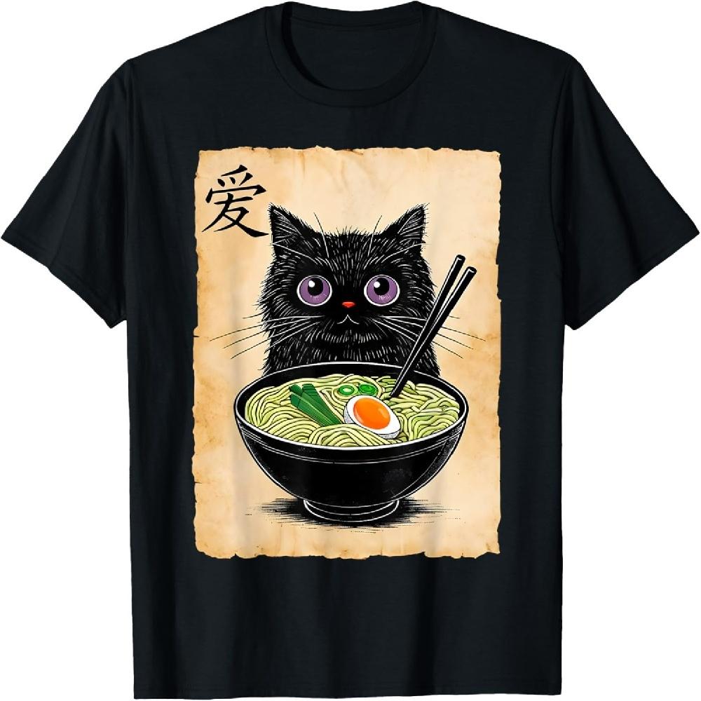 

Cat Ramen Graphic Tees Funny Japanese Kawaii Anime Cat T-Shirt XXXXXL чорний