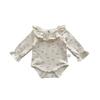 Renren 2025 Spring/Autumn New Arrival Baby Girls' Cotton Ruffled Collar Pullover Closure Base Romper Korean Style Long Sleeve