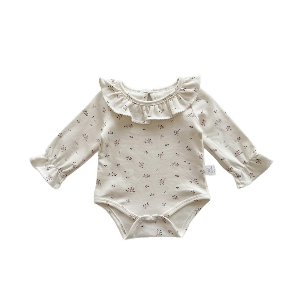 Renren 2025 Spring/Autumn New Arrival Baby Girls' Cotton Ruffled Collar Pullover Closure Base Romper Korean Style Long Sleeve