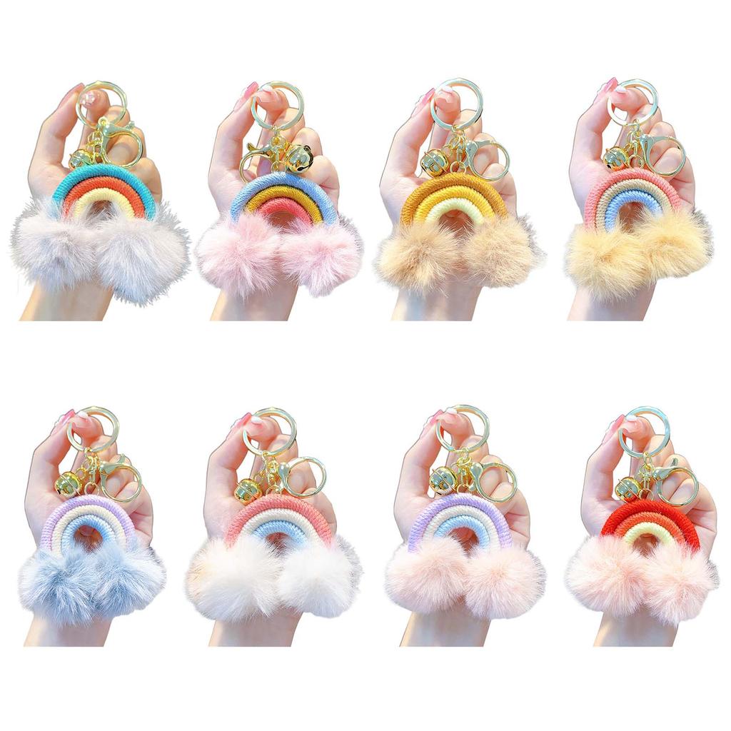 Rainbow Cloud Hairball Keychain Schoolbag Backpack Bag Charm Woven Plush Pendant Keychain Decoration Gifts for Friends