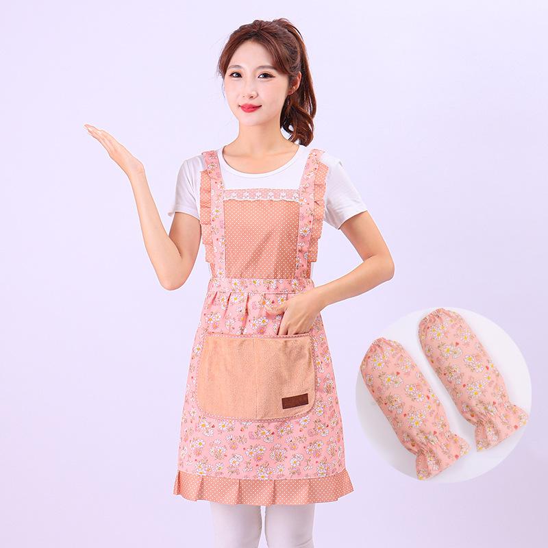 New Cute Floral Apron Breathable Home Kitchen Cooking Can Wipe Hands Waist Thickened Wear-resistant Work Clothes