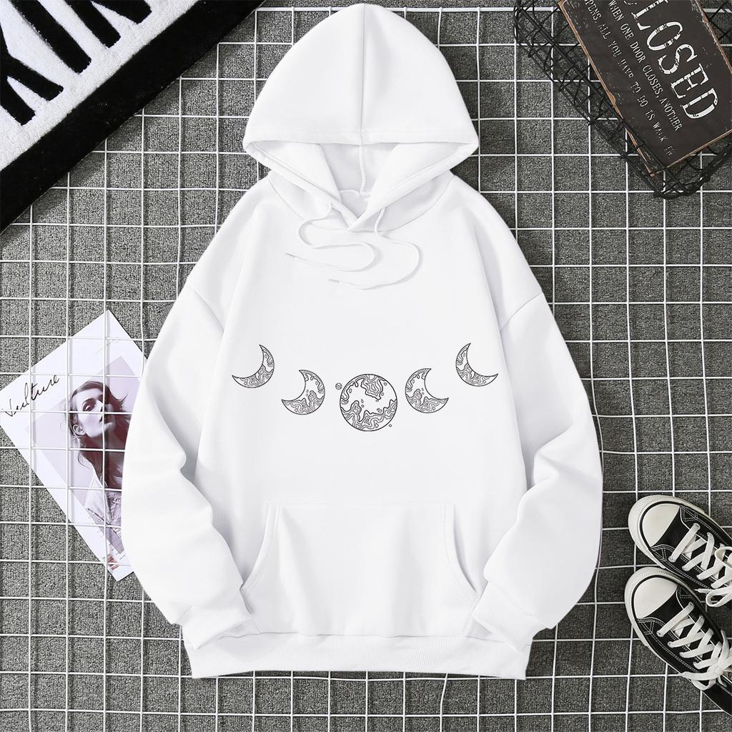 Hot Casual Versatile Loose Hooded Moon Sweater Fleece Jacket Women's Clothing