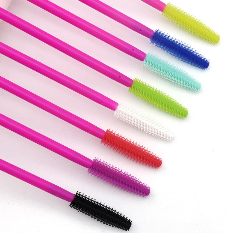 Disposable Beauty Tools Set: 50 Silicone Brushes - Rose Red Handles for Eyelashes, Eyebrows, and Makeup.