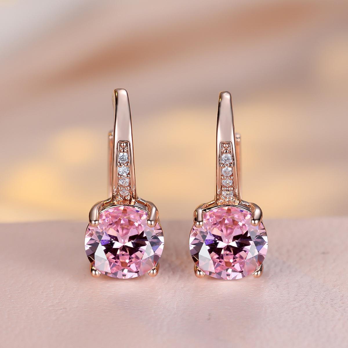 

1 пара розового золотого цвета, серьги круглой огранки, белые, синие, красные, зеленые, с камнями, модные женские свадебные украшения, роскошные аксессуары розовый