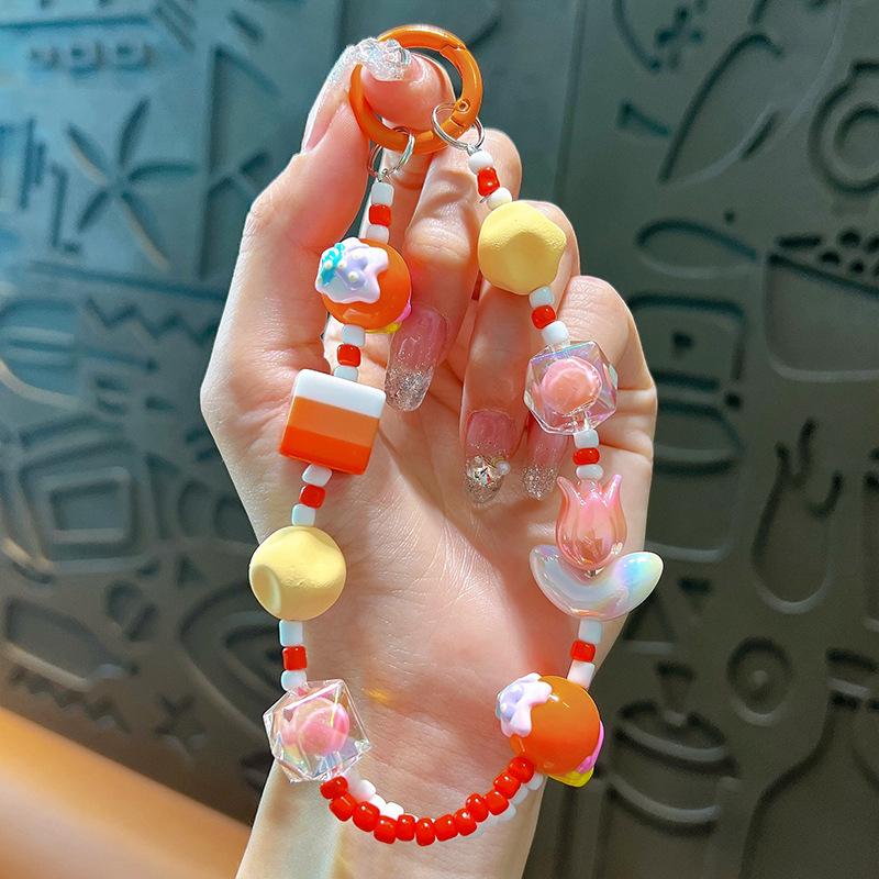 

Ручная работа Тюльпаны Бусины Кукла Мобильный Телефон Цепочка Ремешок Брелок Девушка Женщина Анти-Потеря Подвеска Телефон Шнурок С Зажимом оранжевый