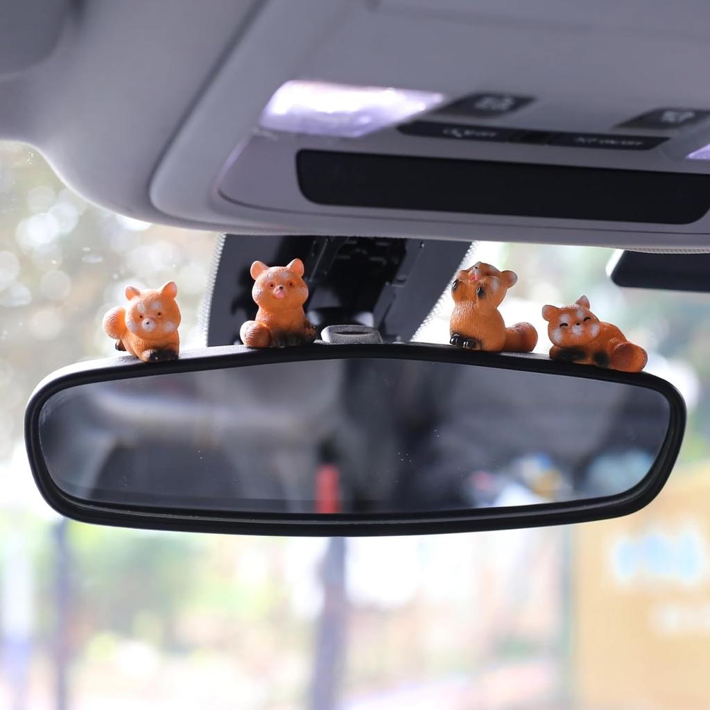 6 Pcs Red Panda Dashboard Decorations, Mini Resin Red Panda for Cute Car Accessories Interior, Rearview Mirror Ornaments Funny Gifts for Women Girl