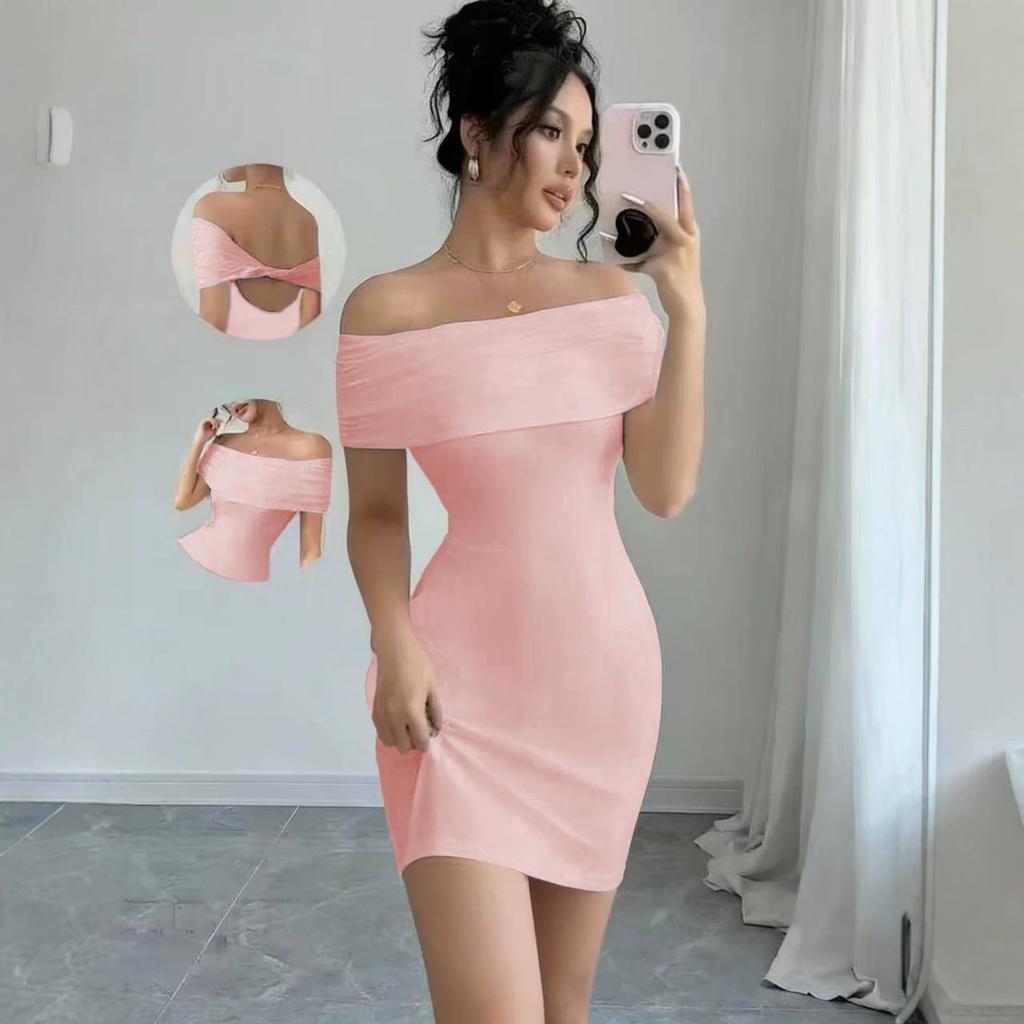 New Sleeveless One-word Shoulder Fashion Slim Temperament Celebrity Sexy Hip-wrapped Dress Women