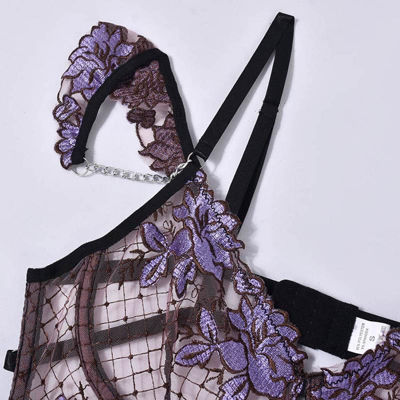 TERMEZY Sexy Lace Lingerie French Thin Transparent Underwear Female Embroidery Brassiere 3-Piece Exotic Bra and Garter Thong Sets