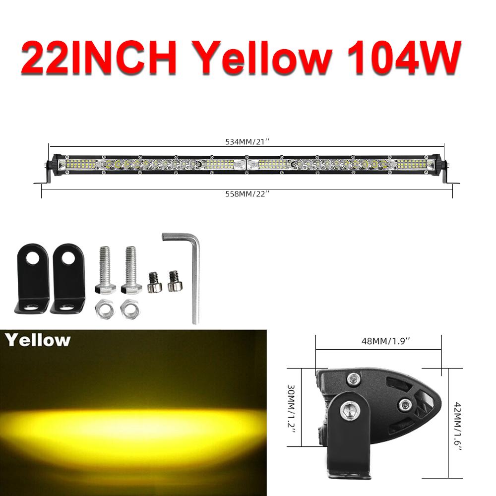 12"22"LED Bar Work Light Yellow/White Light Bar Spot Flood Beam LED Bar For OffRoad 4x4 Jeep SUV AUTO Car Trucks Tractor 12V 24V
