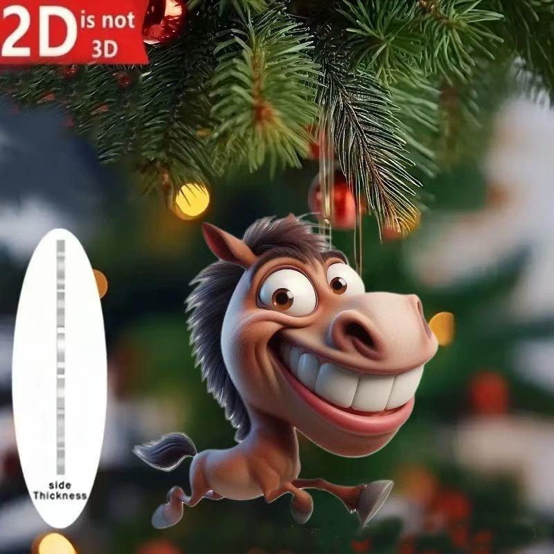 

1PC Big Mout Cute Hanging Ornament 2D Horse Pendant Car Decoration 3 коричневий
