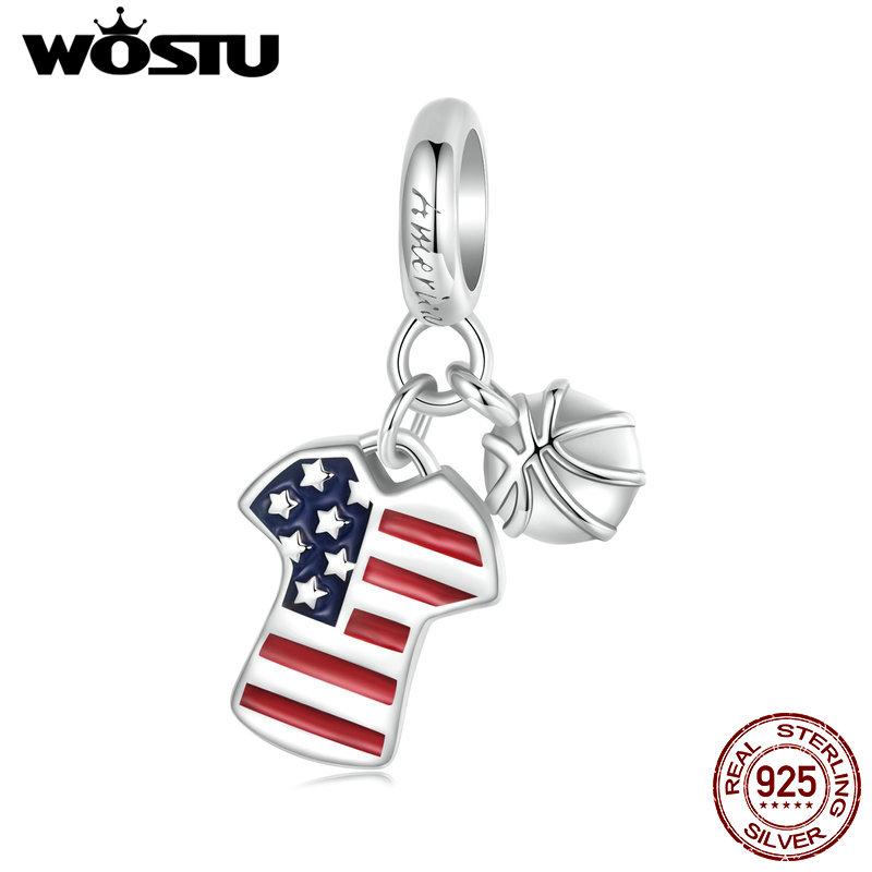 WOSTU 2024 925 Sterling Silver Football Love Sport Charm Beads Fit Women Bracelet & Necklaces Jewelry Soccer Beads