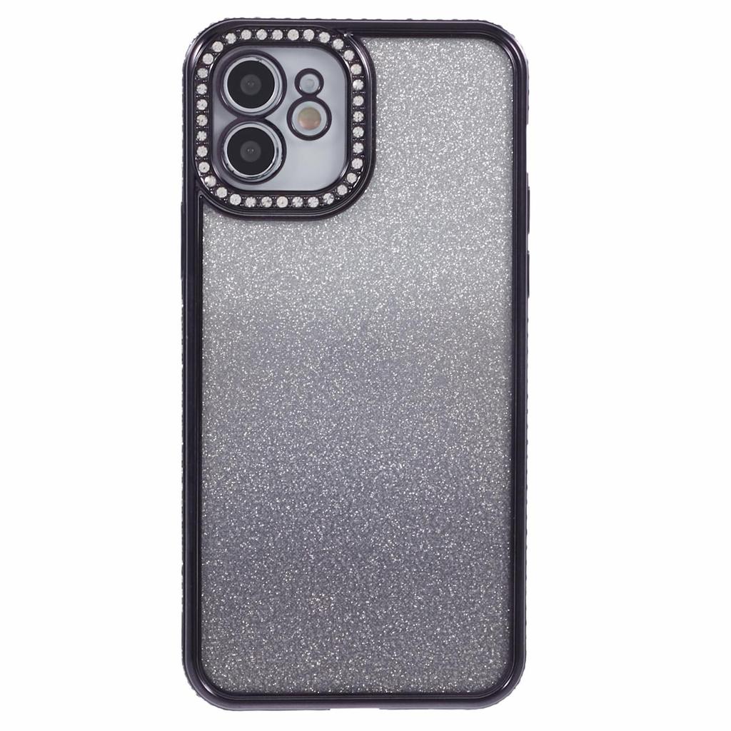 For iPhone 12 Case Scratch-Proof TPU Rhinestone Decor Gradient Phone Shell