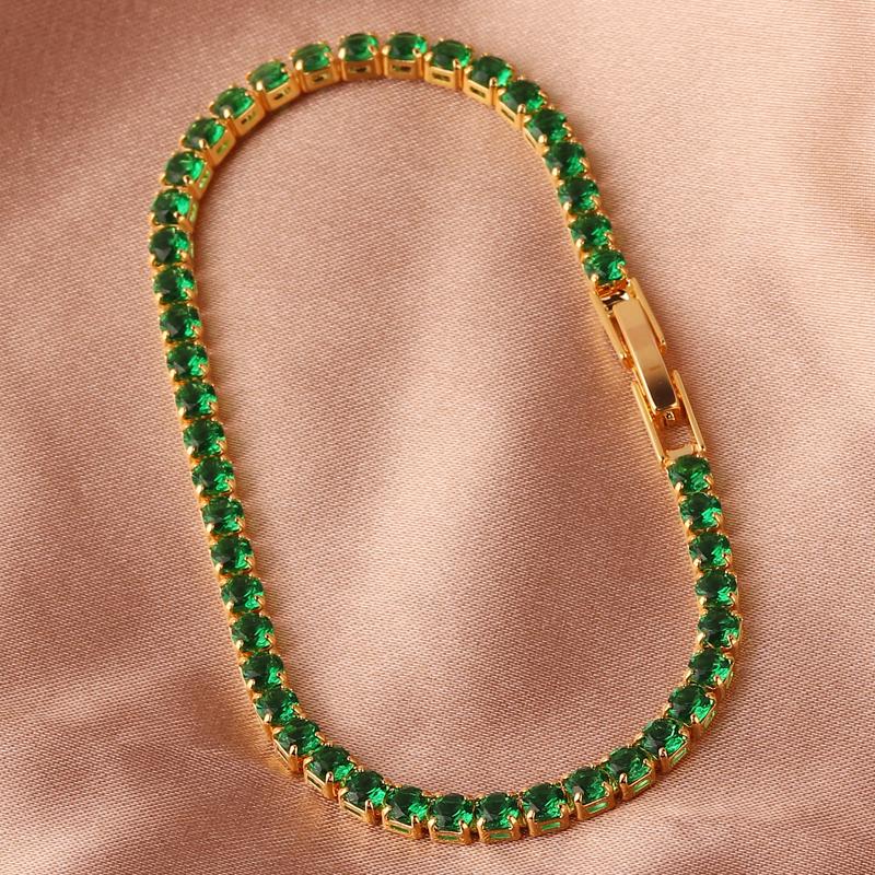 New Emerald Geen Zircon Gold Color Charm Bracelets For Girls Gold Filled Fashion Jewelry Party Women Luxury Accessories Bracelet