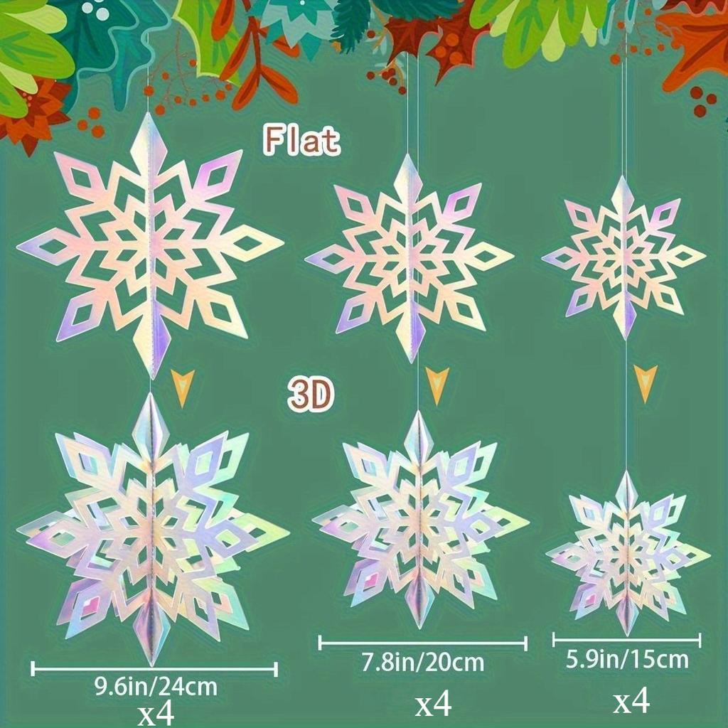 6/12/18pcs Iridescent 3D Paper Snowflake Garland Christmas decorations Winter Wonderland Frozen Themed Party Hanging Decorations