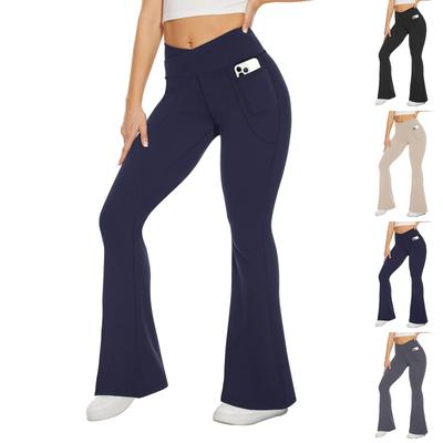 Weite Schlaghose mit hoher Taille und Hüftlift, Fitness, lässig, vielseitig, elastisch, nackt, dünne Yogahose für Damen