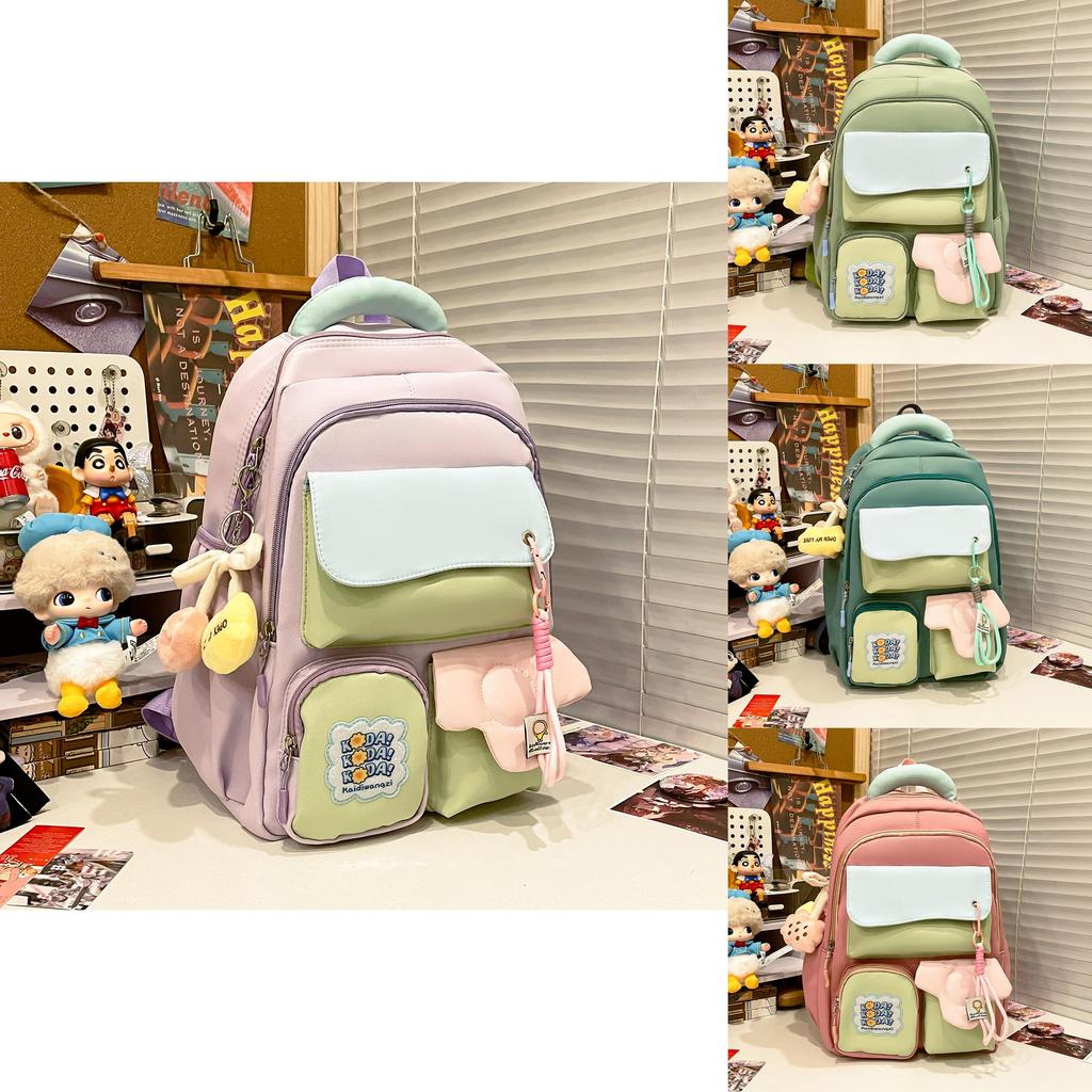 Nylon School Backpack For Girls With Shoulder Strap And Cartoon Letter Print Design For School And Travel
