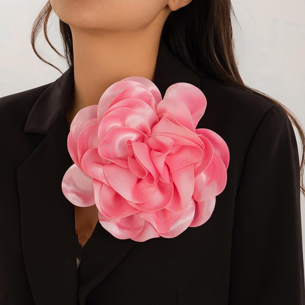 Ingemark 20CM Exaggerated Multilayer Satin Rose Flower Brooch for Women Wed Bridal Elegant Party Pin Jewelry Accessories Gift