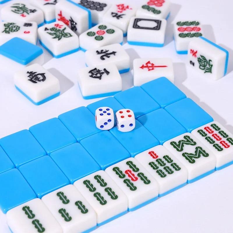 Mahjong Sets Brettspiel Mit Großer Aufbewahrungstasche Tragbares Tischspiel Mit 144 Melaminharz-Mahjongsteinen Für Familienfreizeit