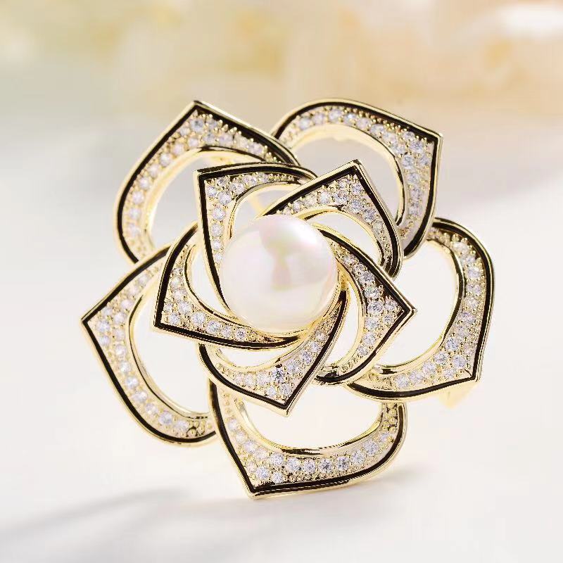 

Женские аксессуары из сплава, трехмерная брошь «Камелия» с бриллиантами, высококачественный женский костюм, свитер, жемчужный корсаж золотой