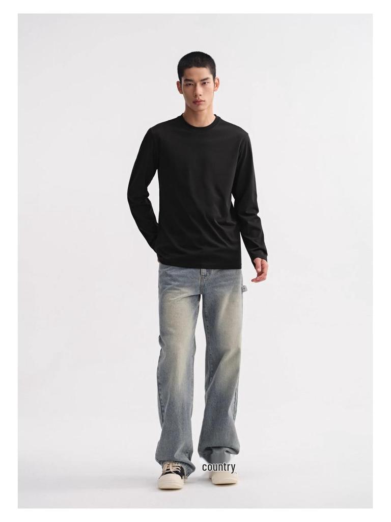 Men's Heavyweight Long Sleeve Cotton T-shirt: Versatile, Loose-Fit Base Layer for Autumn/Winter 2025