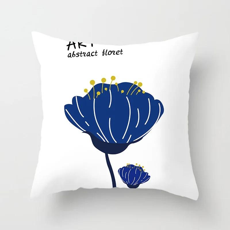 

Abstract Line Art Nordic Blue White Print Pattern Cushion Cover Home Living Room Sofa Decorative Pillow 16x16Inch