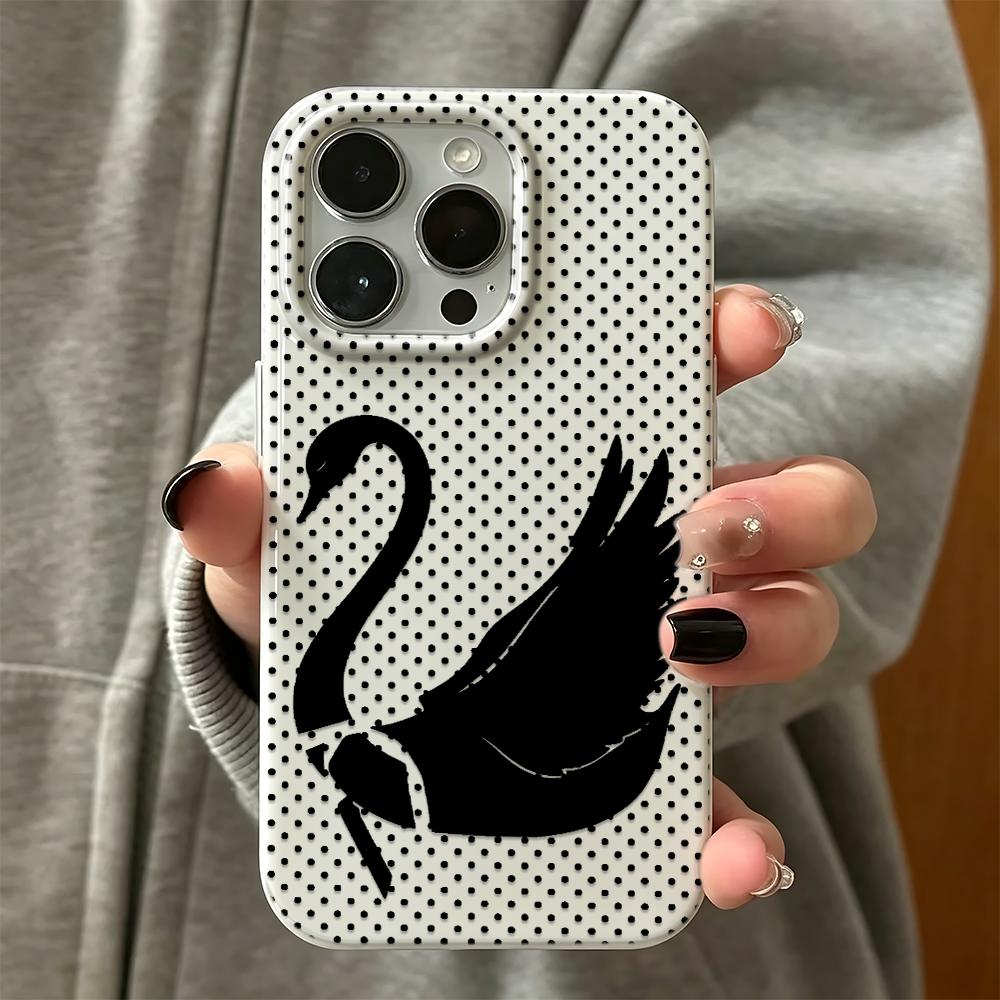 Wave Dot Black Swan Matte Silicone Case For Iphone 13 12 11 16 15 14 17 Pro Max Anti-Fingerprint Ultra Thin Cover