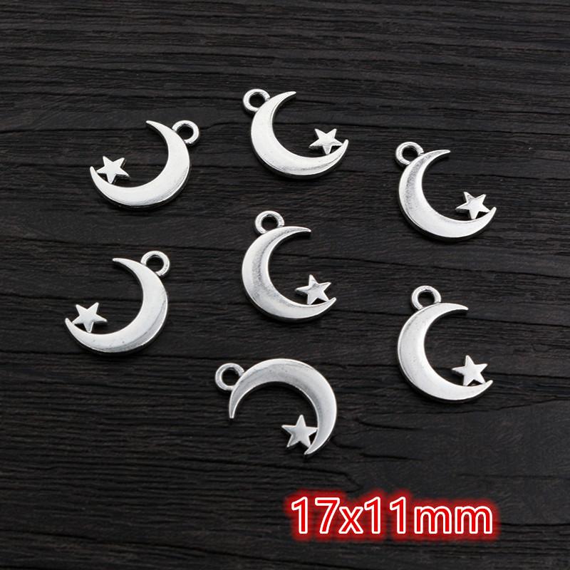 40pcs Antique Silver Plated Moon Heart Small Charms Pendant DIY Handmade Jewelry Findings for Bracelet Necklace Accessories