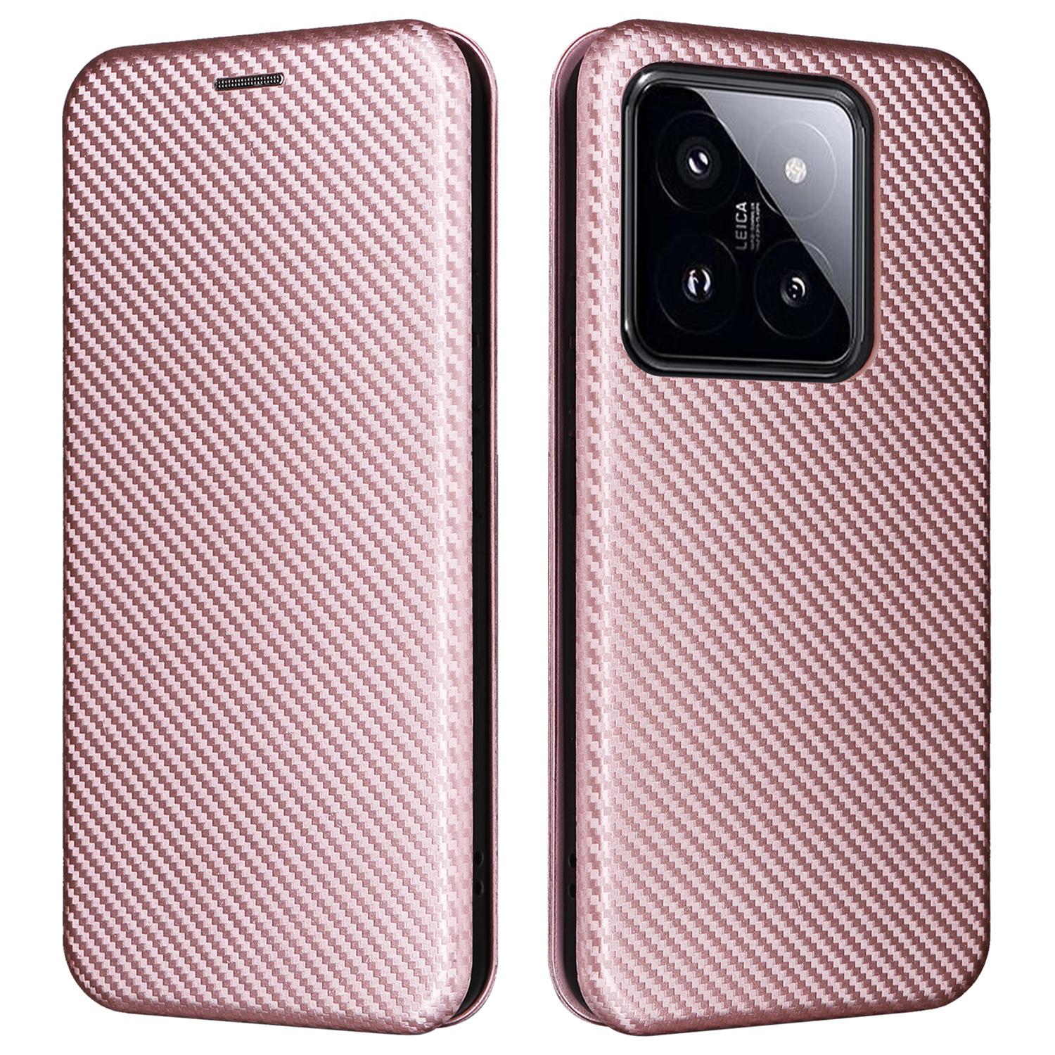 

For Xiaomi 14 Pro Case Card Holder Stand TPU+PU Leather Cell Phone Cover Rose Gold