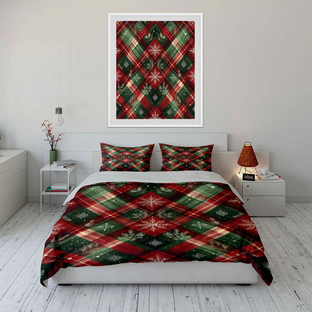 Plaid Snowflake Christmas Design Bedding Duvet Cover Set Duvet Cover Pillowcases (1*Duvet Cover 2*Pillowcases, without duvet insert)